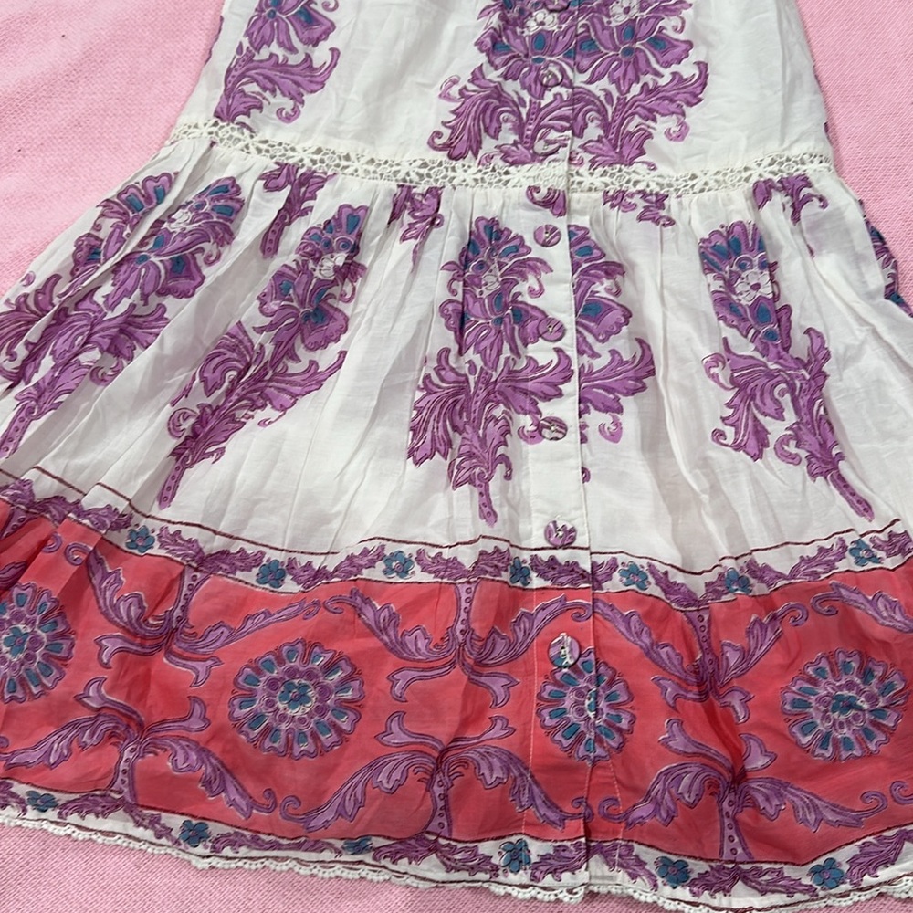 Boho Tiered Maxi Skirt in White with Purple Floral and Coral Border - Picture 12 of 15